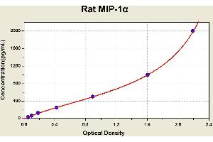 Diagramm of the ELISA kit to detect Rat M1 P-1alphawith the optical density on the x-axis and the concentration on the y-axis. (CCL3 ELISA Kit)