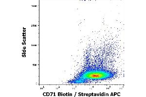 Flow cytometry surface staining pattern of human PHA stimulated peripheral blood mononuclear cells stained using anti-human CD71 (MEM-75) Biotin antibody (concentration in sample 0,6 μg/mL, Streptavidin APC). (Transferrin Receptor Antikörper  (Biotin))
