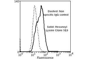 Flow Cytometry analysis using Mouse Anti-Hexanoyl-Lysine adduct Monoclonal Antibody, Clone 5E8 . (Hexanoyl-Lysine Adduct (HEL) Antikörper (Atto 594))