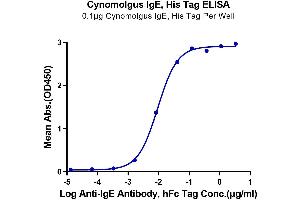 Immobilized Cynomolgus IgE, His Tag at 1 μg/mL (100 μL/well) on the plate. (IgE Protein (AA 208-429) (His-Avi Tag))