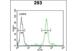 PGD Antibody (Center) (ABIN651639 and ABIN2840342) flow cytometric analysis of 293 cells (right histogram) compared to a negative control cell (left histogram). (PGD Antikörper  (AA 236-265))