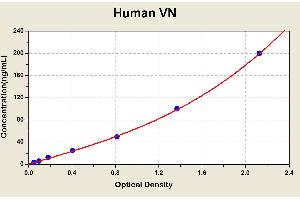 Diagramm of the ELISA kit to detect Human VNwith the optical density on the x-axis and the concentration on the y-axis.