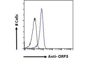 ABIN334453 Flow cytometric analysis of paraformaldehyde fixed A431 cells (blue line), permeabilized with 0. (OSBPL3 Antikörper  (N-Term))