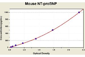Diagramm of the ELISA kit to detect Mouse NT-proBNPwith the optical density on the x-axis and the concentration on the y-axis.