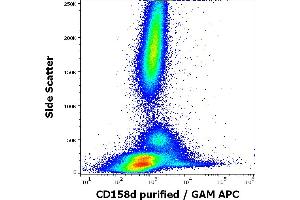 Flow cytometry surface staining pattern of murine splenocytes stained using anti-human CD158d (mAb#33) purified antibody (concentration in sample 6 μg/mL, GAM APC). (KIR2DL4/CD158d Antikörper)