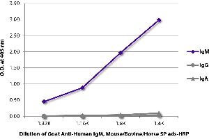 ELISA plate was coated with purified human IgM, IgG, and IgA. (Ziege anti-Human IgM Antikörper (HRP) - Preadsorbed)