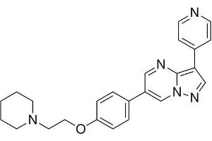 Chemical structure of Dorsomorphin , a AMPK kinase inhibitor.