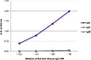 ELISA plate was coated with purified mouse IgM, IgG, and IgA.