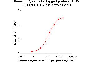 ELISA plate pre-coated by 2 μg/mL (100 μL/well) Human IL6R, His tagged protein (ABIN6964085) can bind Human IL6, mFc-His tagged protein (ABIN6961105) in a linear range of 0.