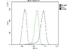 Flow Cytometry analysis of HepG2 cells using anti-GRM2 antibody (ABIN7601733).