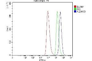 Flow Cytometry analysis of HEL cells using anti-ALDH1B1 antibody (ABIN4886450).