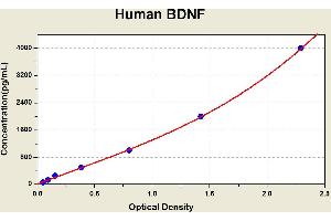 Diagramm of the ELISA kit to detect Human BDNFwith the optical density on the x-axis and the concentration on the y-axis.