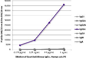 FLISA plate was coated with purified mouse IgG1, IgG2a, IgG2b, IgG2c, IgG3, IgM, and IgA. (Ziege anti-Maus IgG2c Antikörper (PE) - Preadsorbed)