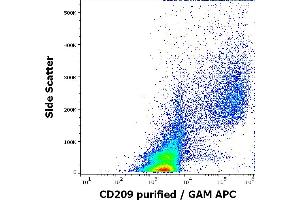Flow cytometry surface staining pattern of human stimulated (GM-CSF+IL-4) peripheral blood mononuclear cells stained using anti-human CD209 (UW60. (DC-SIGN/CD209 Antikörper)