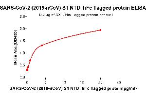 ELISA plate pre-coated by 2 μg/mL (100 μL/well) Human AXL, His tagged protein (ABIN6961128) can bind Human NTD, hFc Tagged protein(ABIN6961173) in a linear range of 0.