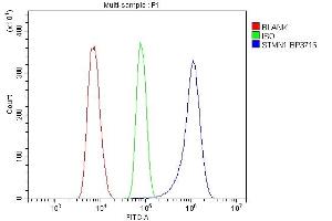 Flow Cytometry analysis of THP-1 cells using anti-Stathmin 1 antibody (ABIN3043301).