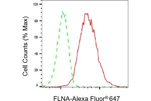 Flow cytometric analysis of FLNA expression in HepG2 cells using FLNA antibody (ABIN7798621), 1:2,000).