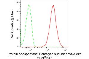 Flow cytometric analysis of Protein phosphatase 1 catalytic subunit beta expression in HepG2 cells using Protein phosphatase 1 catalytic subunit beta antibody (ABIN7800017), 1:2,000).