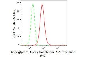 Flow cytometric analysis of Diacylglycerol O-acyltransferase 1 expression in HeLa cells using Diacylglycerol O-acyltransferase 1 antibody (ABIN7798329), 1:2,000). (Rekombinanter DGAT1 Antikörper)