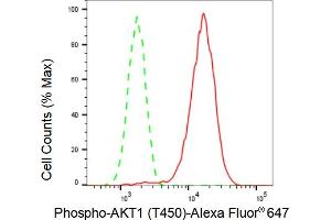 Flow cytometric analysis of Phospho-AKT1 (T450) expression in HT- cells using Phospho-AKT1 (T450) antibody (ABIN7800786), 1:2,000). (Rekombinanter AKT1 Antikörper  (pThr450))