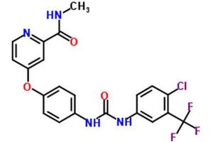 Chemical structure of Sorafenib , a Raf-1 inhibitor (and other kinases). (Sorafenib)