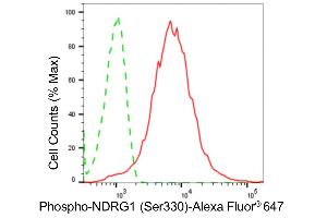 Flow cytometric analysis of phospho-NDRG1 (Ser330) expression in HepG2 cells using phospho-NDRG1 (Ser330) antibody (ABIN7799537), 1:2,000). (Rekombinanter NDRG1 Antikörper  (pSer330))