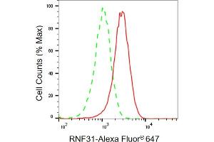 Flow cytometric analysis of RNF31 expression in HT- cells using RNF31 antibody (ABIN7800250), 1:2,000). (RNF31 Antikörper)