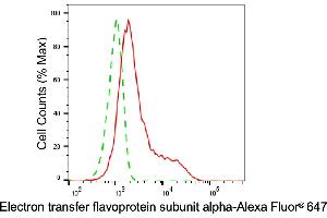 Flow cytometric analysis of Electron transfer flavoprotein subunit alpha expression in HepG2 cells using Electron transfer flavoprotein subunit alpha antibody (ABIN7798431), 1:2,000).