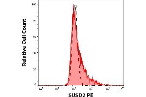 Separation of HeLa cells stained using anti-human SUSD2 (W5C5) PE antibody (concentration in sample 1. (SUSD2 Antikörper  (PE))