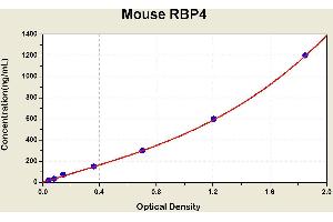 Diagramm of the ELISA kit to detect Mouse RBP4with the optical density on the x-axis and the concentration on the y-axis.