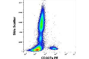 Flow cytometry surface staining pattern of human peripheral whole blood stained using anti-human CD307a (E3) PE antibody (10 μL reagent / 100 μL of peripheral whole blood). (FCRL1 Antikörper  (PE))