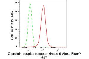 Flow cytometric analysis of G protein-coupled receptor kinase 6 expression in HT- cells using G protein-coupled receptor kinase 6 antibody (ABIN7798674), 1:2,000).