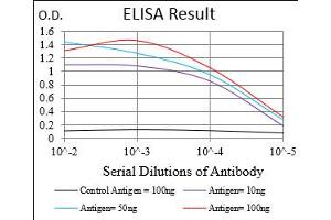 Black line: Control Antigen (100 ng), Purple line: Antigen(10 ng), Blue line: Antigen (50 ng), Red line: Antigen (100 ng), (CGA Antikörper  (AA 25-147))