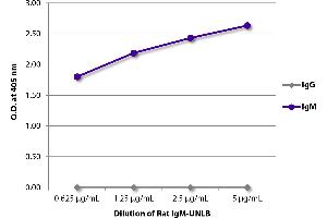 ELISA plate was coated with serially diluted Rat IgM-UNLB and quantified.