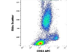 Flow cytometry surface staining pattern of human peripheral whole blood stained using anti-human CD93 (VIMD2) APC antibody (4 μL reagent / 100 μL of peripheral whole blood). (CD93 Antikörper  (APC))
