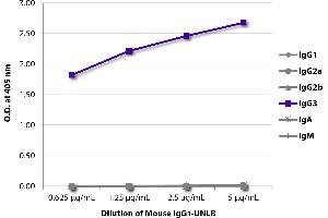 ELISA plate was coated with serially diluted Mouse IgG3-UNLB and quantified. (Maus IgG3 Isotyp-Kontrolle)