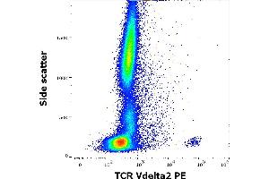 Flow cytometry surface staining pattern of human peripheral whole blood stained using anti-human TCR Vdelta2 (B6) PE antibody (10 μL reagent / 100 μL of peripheral whole blood). (TCR, V delta 2 Antikörper (PE))