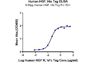 ELISA image for Hepatocyte Growth Factor (Hepapoietin A, Scatter Factor) (HGF) (AA 32-728) protein (His tag) (ABIN7274808)