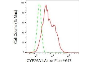 Flow cytometric analysis of CYP26A1 expression in HepG2 cells using CYP26A1 antibody (ABIN7798257), 1:2,000).