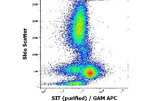 Flow cytometry intracellular staining pattern of human peripheral whole blood using anti-SIT (SIT-01) purified antibody (concentration in sample 9 μg/mL, GAM APC). (SIT1 Antikörper)