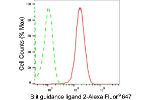 Flow cytometric analysis of Slit guidance ligand 2 expression in HepG2 cells using Slit guidance ligand 2 antibody (ABIN7800362), 1:2,000). (Rekombinanter SLIT2 Antikörper)