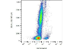 Flow cytometry analysis (surface staining) of human peripheral blood leukocytes with anti-human CD19 (4G7) PerCP.