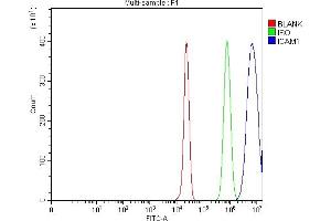 Flow Cytometry analysis of HepG2 cells using anti-ICAM1 antibody (ABIN7601977).