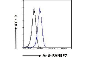 ABIN184802 Flow cytometric analysis of paraformaldehyde fixed HeLa cells (blue line), permeabilized with 0. (IPO7 Antikörper  (C-Term))
