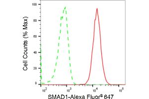 Flow cytometric analysis of SMAD1 expression in HAP-1 cells using SMAD1 antibody (ABIN7800366), 1:2,000).