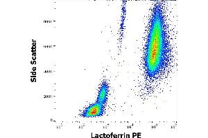 Flow cytometry intracellular staining pattern of human peripheral whole blood stained using anti-human lactoferrin (LF5-1D2) PE antibody (10 μL reagent / 100 μL of peripheral whole blood). (Lactoferrin Antikörper  (PE))