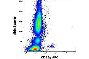 Flow cytometry surface staining pattern of human peripheral whole blood stained using anti-human CD85g (17G10. (LILRA4 Antikörper  (APC))