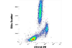Flow cytometry surface staining pattern of human peripheral whole blood stained using anti-human CD116 (4H1) PE antibody (10 μL reagent / 100 μL of peripheral whole blood).