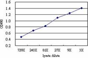 Sandwich ELISA detection sensitivity ranging from approximately 729x to 3x dilution of the GP1BA 293T overexpression lysate (non-denatured). (GP1BA (Human) Matched Antibody Pair)