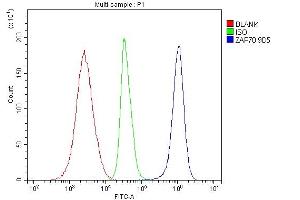 Flow Cytometry analysis of Jurkat cells using anti- ZAP70 antibody (ABIN7602981).